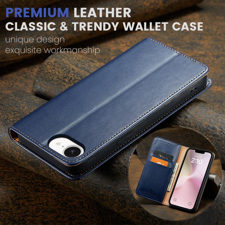 For iPhone 16e Fierre Shann PU Genuine Leather Texture Phone Case(Blue)