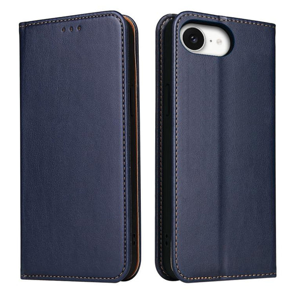 For iPhone 16e Fierre Shann PU Genuine Leather Texture Phone Case(Blue)