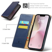 For iPhone 16e Fierre Shann PU Genuine Leather Texture Phone Case(Blue)