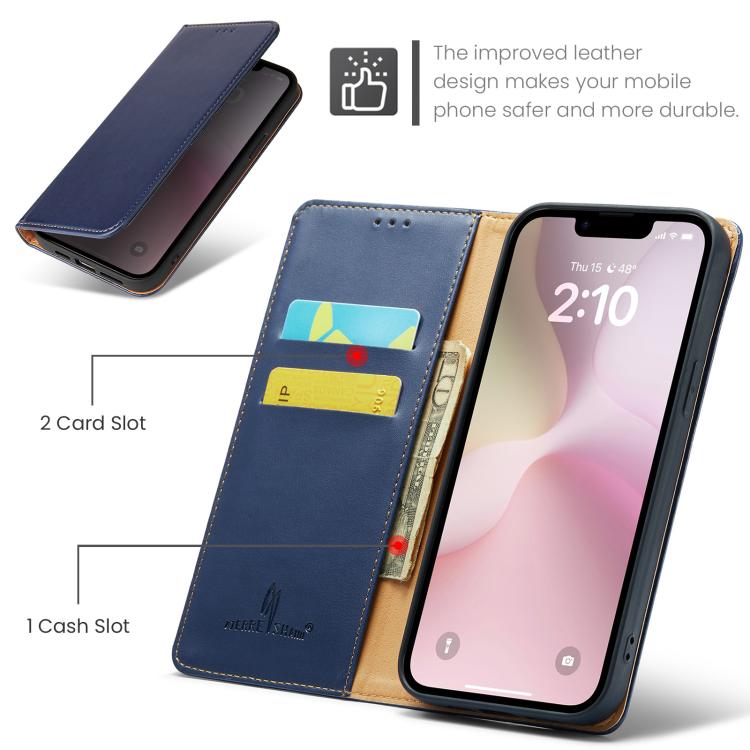 For iPhone 16e Fierre Shann PU Genuine Leather Texture Phone Case(Blue)