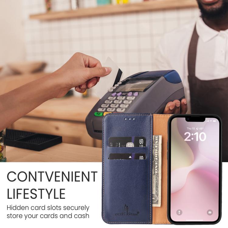 For iPhone 16e Fierre Shann PU Genuine Leather Texture Phone Case(Blue)