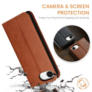 For iPhone 16e Fierre Shann PU Genuine Leather Texture Phone Case(Brown)