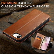 For iPhone 16e Fierre Shann PU Genuine Leather Texture Phone Case(Brown)