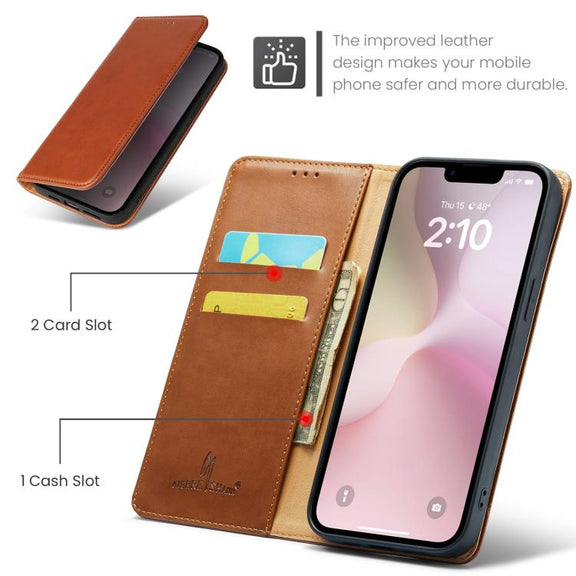 For iPhone 16e Fierre Shann PU Genuine Leather Texture Phone Case(Brown)