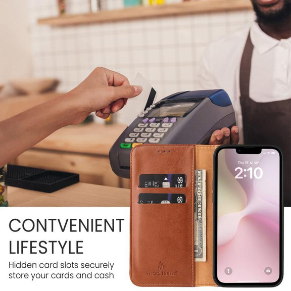 For iPhone 16e Fierre Shann PU Genuine Leather Texture Phone Case(Brown)