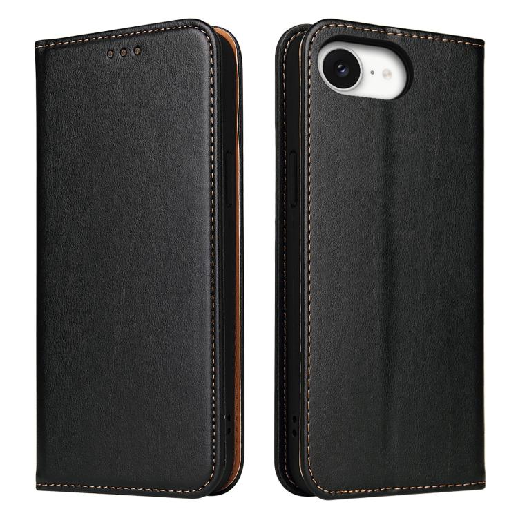 For iPhone 16e Fierre Shann PU Genuine Leather Texture Phone Case(Black)