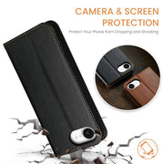 For iPhone 16e Fierre Shann PU Genuine Leather Texture Phone Case(Black)