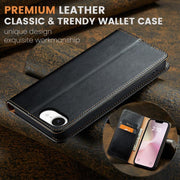 For iPhone 16e Fierre Shann PU Genuine Leather Texture Phone Case(Black)