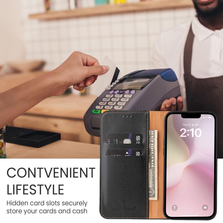For iPhone 16e Fierre Shann PU Genuine Leather Texture Phone Case(Black)