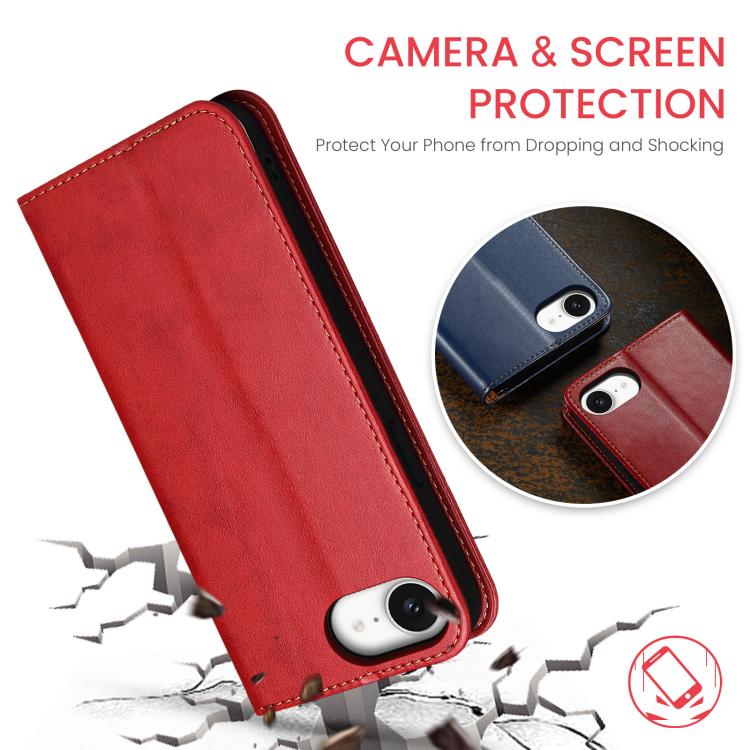 For iPhone 16e Fierre Shann PU Genuine Leather Texture Phone Case(Red)