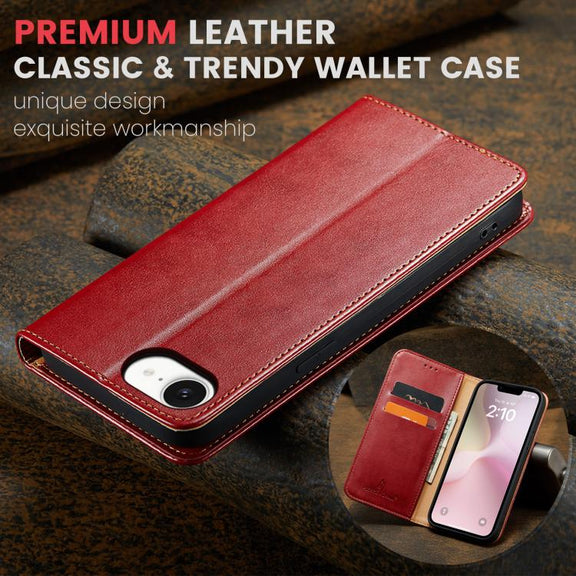 For iPhone 16e Fierre Shann PU Genuine Leather Texture Phone Case(Red)