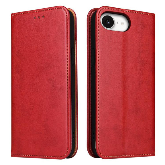 For iPhone 16e Fierre Shann PU Genuine Leather Texture Phone Case(Red)