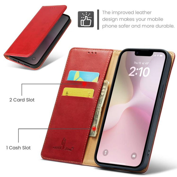 For iPhone 16e Fierre Shann PU Genuine Leather Texture Phone Case(Red)