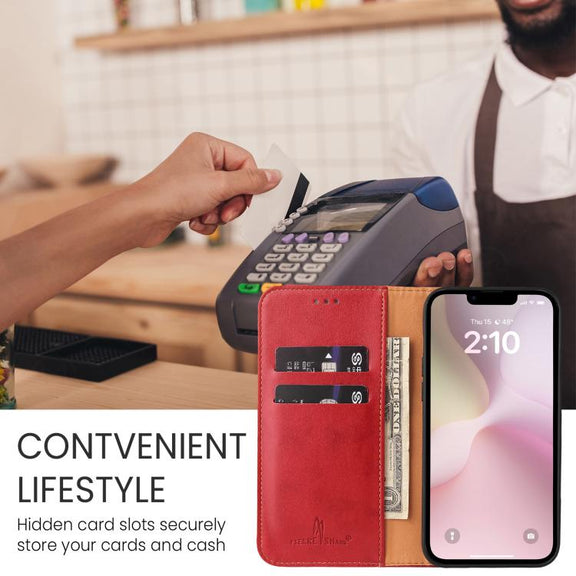 For iPhone 16e Fierre Shann PU Genuine Leather Texture Phone Case(Red)