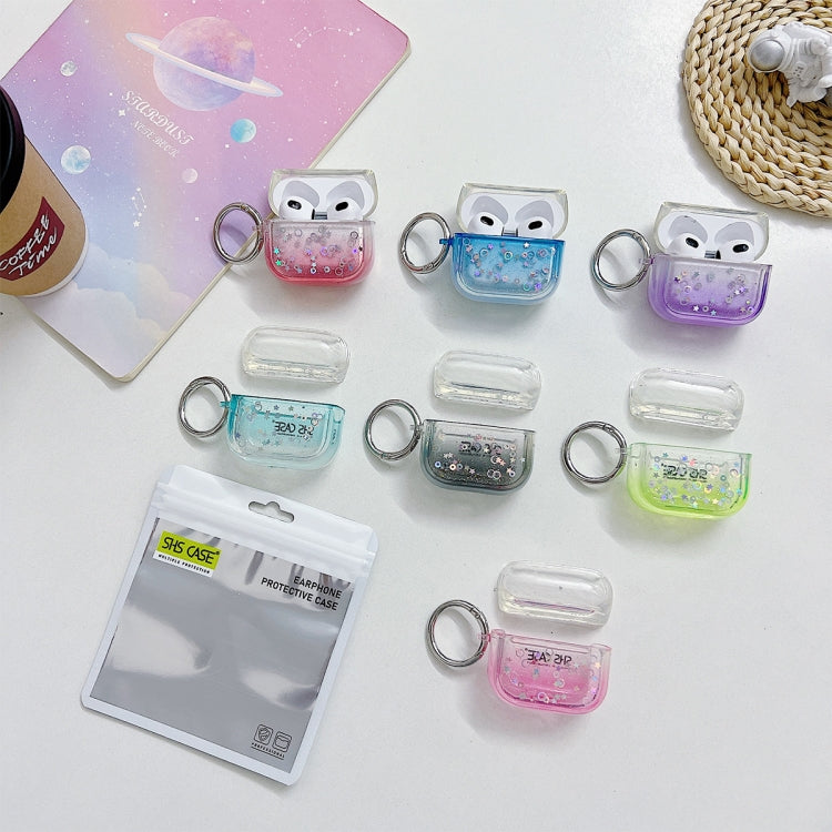 For AirPods 3 Transparent Glitter Bluetooth Earphone Protective Case(Green)