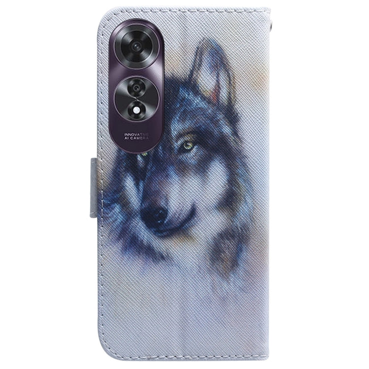 For OPPO A60 4G Coloured Drawing Flip Leather Phone Case(White Wolf)