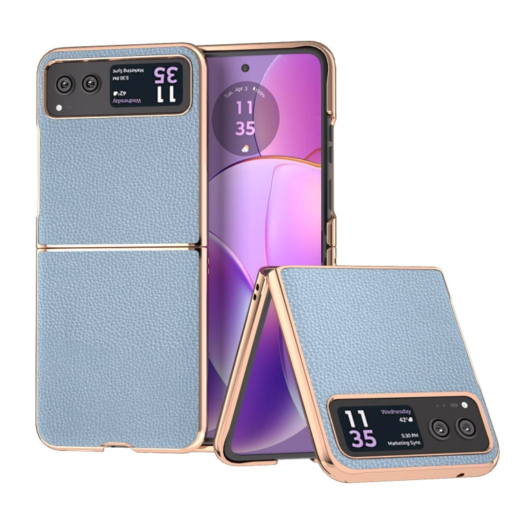 For Motorola Razr 40 Genuine Leather Mino Series Nano Plating Phone Case(Blue)
