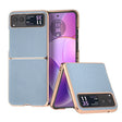 For Motorola Razr 40 Genuine Leather Mino Series Nano Plating Phone Case(Blue) - Motorola Cases by PMC TechLife | Online Shopping South Africa | PMC TechLife | Buy Now Pay Later Mobicred