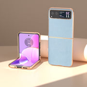 For Motorola Razr 40 Genuine Leather Mino Series Nano Plating Phone Case(Blue)