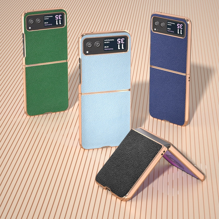 For Motorola Razr 40 Genuine Leather Mino Series Nano Plating Phone Case(Blue)