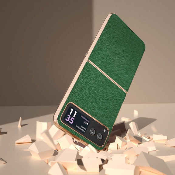 For Motorola Razr 40 Genuine Leather Mino Series Nano Plating Phone Case(Green)