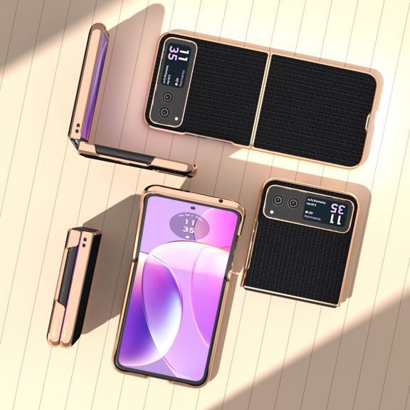 For Motorola Razr 40 Genuine Leather Luxury Series Nano Plating Phone Case(Black)