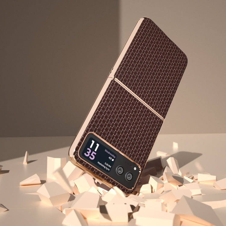 For Motorola Razr 40 Genuine Leather Luxury Series Nano Plating Phone Case(Coffee)