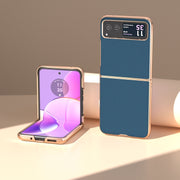 For Motorola Razr 40 Genuine Leather Silk Series Nano Plating Phone Case(Blue)