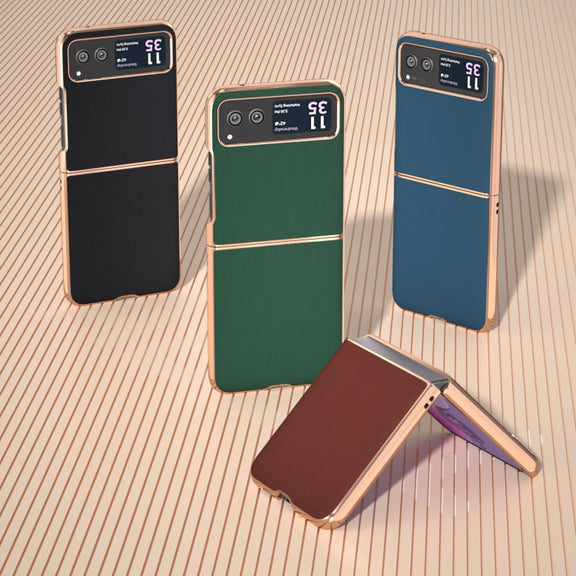 For Motorola Razr 40 Genuine Leather Silk Series Nano Plating Phone Case(Blue)
