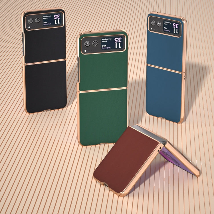 For Motorola Razr 40 Genuine Leather Silk Series Nano Plating Phone Case(Blue)