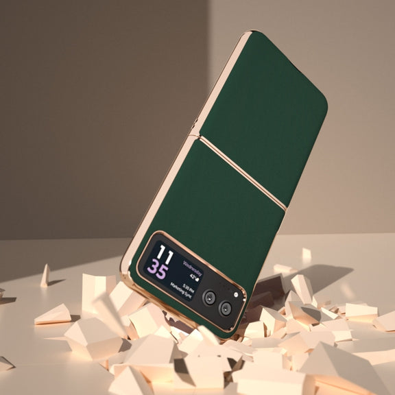 For Motorola Razr 40 Genuine Leather Silk Series Nano Plating Phone Case(Dark Green)