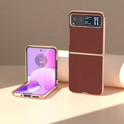 For Motorola Razr 40 Genuine Leather Silk Series Nano Plating Phone Case(Coffee)
