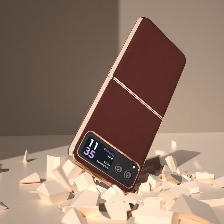 For Motorola Razr 40 Genuine Leather Silk Series Nano Plating Phone Case(Coffee)