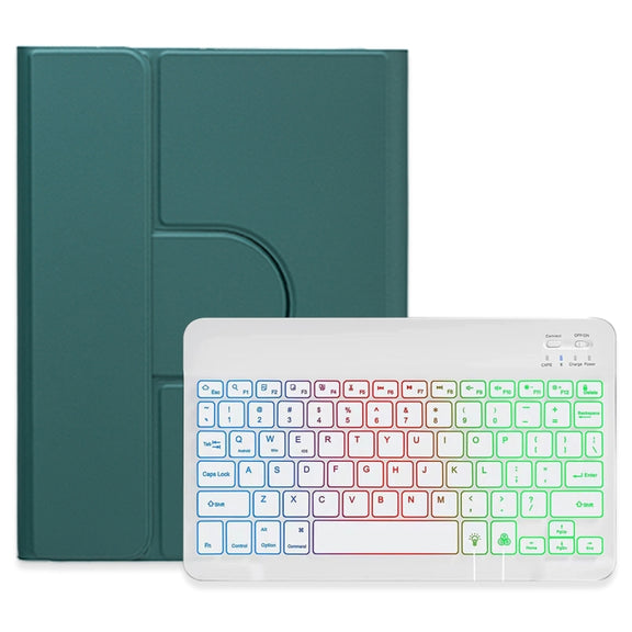 For iPad 10th Gen 10.9 2022 Three-color Backlight White 360 Degree Rotatable Bluetooth Keyboard Leather Case(Dark Green)