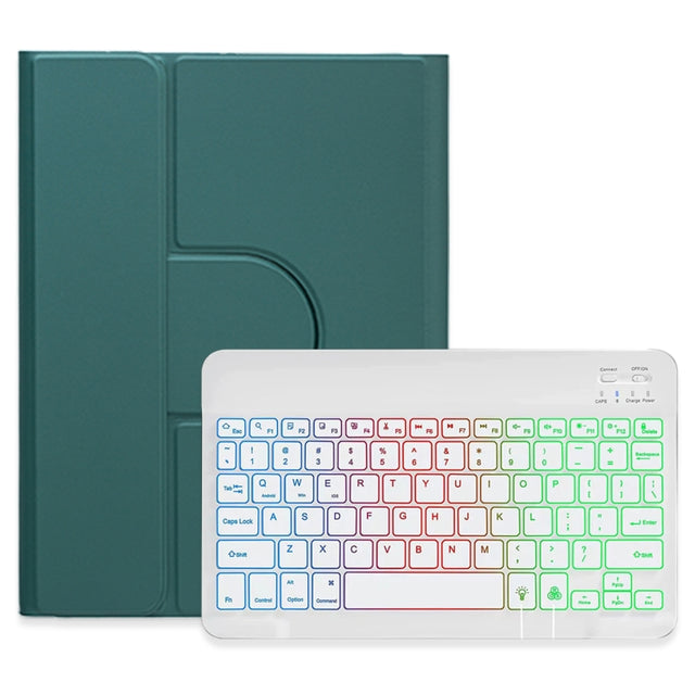 For iPad 10th Gen 10.9 2022 Three-color Backlight White 360 Degree Rotatable Bluetooth Keyboard Leather Case(Dark Green)