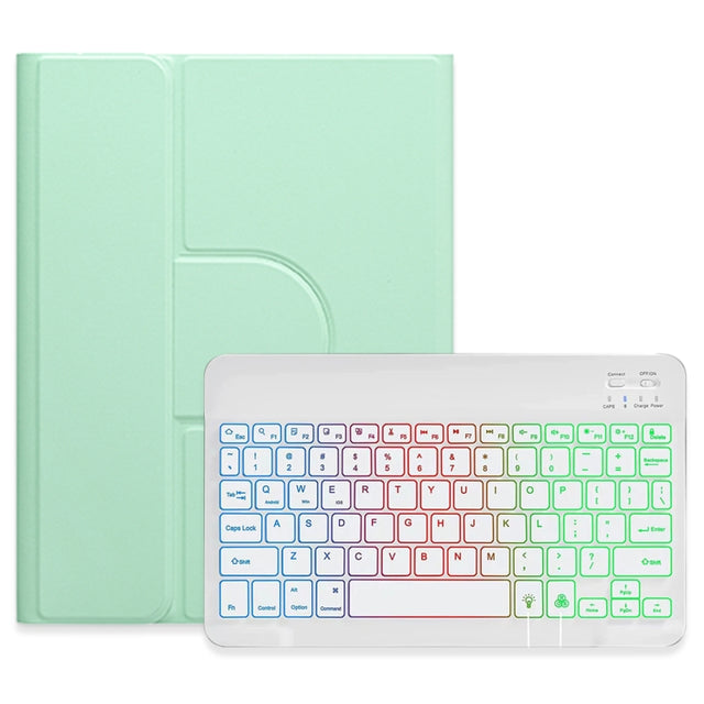 For iPad 10.2 2021 / Air 2019 Three-color Backlight White 360 Degree Rotatable Bluetooth Keyboard Leather Case(Mint Green)