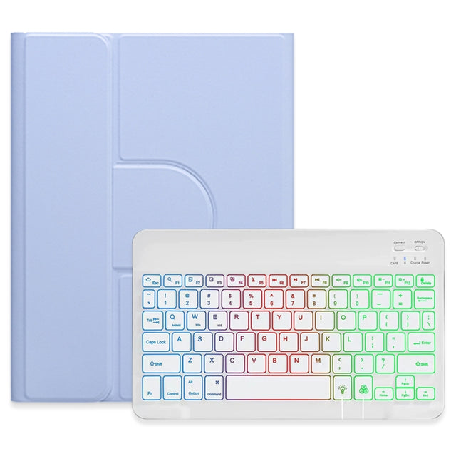 For iPad 10.2 2021 / Air 2019 Three-color Backlight White 360 Degree Rotatable Bluetooth Keyboard Leather Case(Light Purple)