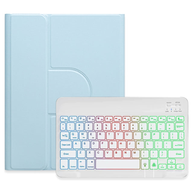 For iPad 10.2 2021 / Air 2019 Three-color Backlight White 360 Degree Rotatable Bluetooth Keyboard Leather Case(Sky Blue)