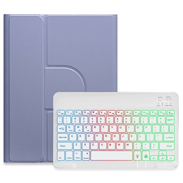 For iPad 10.2 2021 / Air 2019 Three-color Backlight White 360 Degree Rotatable Bluetooth Keyboard Leather Case(Lavender Purple)