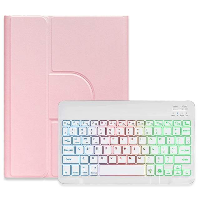 For iPad 10.2 2021 / Air 2019 Three-color Backlight White 360 Degree Rotatable Bluetooth Keyboard Leather Case(Pink)
