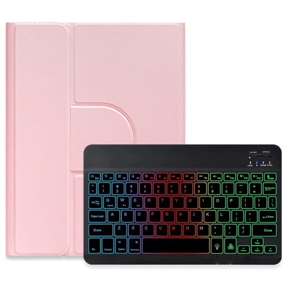 For iPad 10th Gen 10.9 2022 Three-color Backlight Black 360 Degree Rotatable Bluetooth Keyboard Leather Case(Pink)