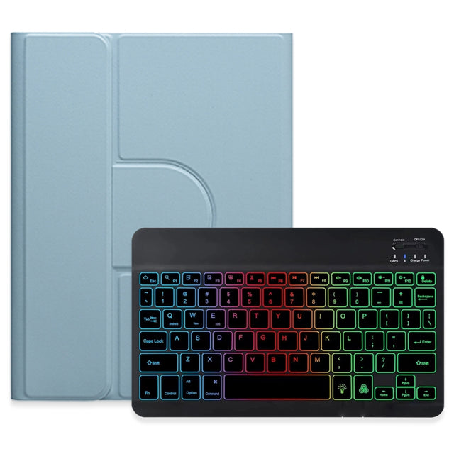 For iPad 10.2 2021 / Air 2019 Three-color Backlight Black 360 Degree Rotatable Bluetooth Keyboard Leather Case(Mist Blue)