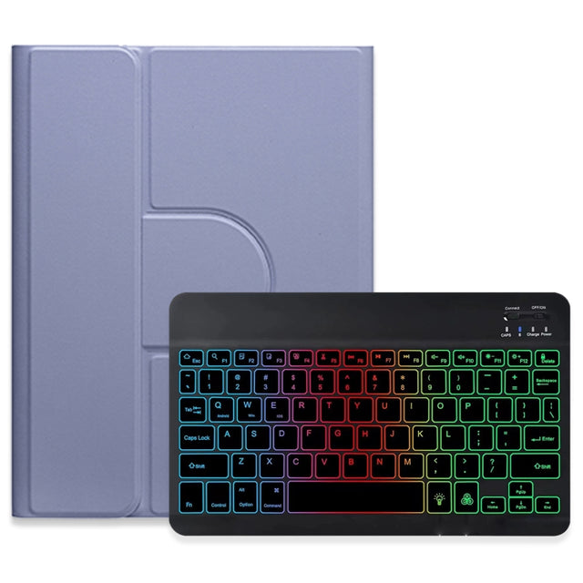 For iPad 10.2 2021 / Air 2019 Three-color Backlight Black 360 Degree Rotatable Bluetooth Keyboard Leather Case(Lavender Purple)