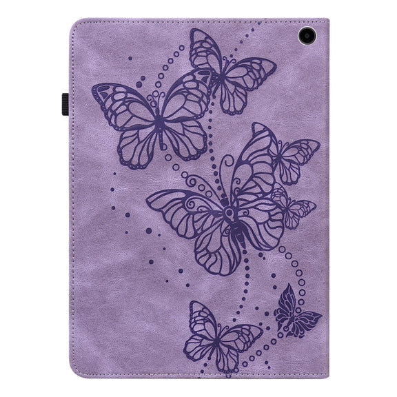 For Amazon Fire Max 11 Embossed Butterfly Pattern Leather Tablet Case(Purple)