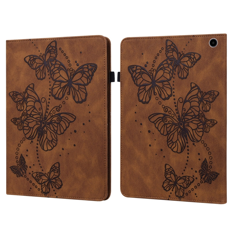 For Amazon Fire Max 11 Embossed Butterfly Pattern Leather Tablet Case(Brown)