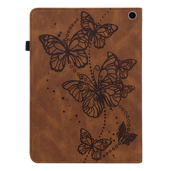 For Amazon Fire Max 11 Embossed Butterfly Pattern Leather Tablet Case(Brown)
