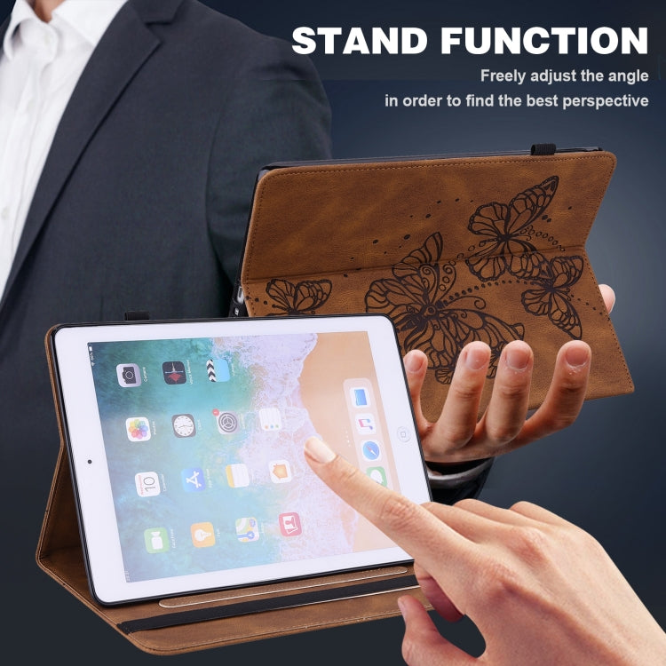 For Amazon Fire Max 11 Embossed Butterfly Pattern Leather Tablet Case(Brown)