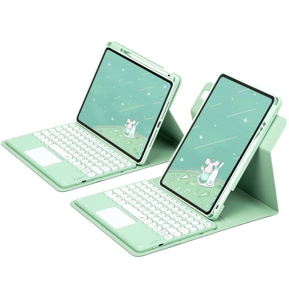 For iPad 10th Gen 10.9 2022 Round Button 360 Degree Rotatable Bluetooth Keyboard Leather Case with Touchpad(Mint Green)