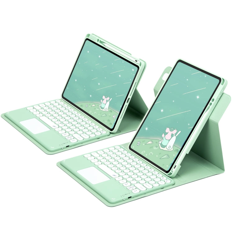 For iPad 10th Gen 10.9 2022 Round Button 360 Degree Rotatable Bluetooth Keyboard Leather Case with Touchpad(Mint Green)