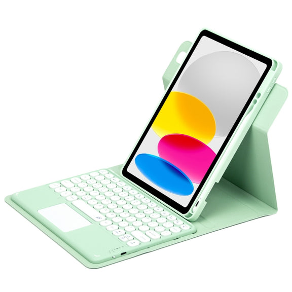 For iPad 10th Gen 10.9 2022 Round Button 360 Degree Rotatable Bluetooth Keyboard Leather Case with Touchpad(Mint Green)